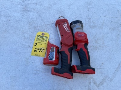 MILWAUKEE TOOLS - 2- ASSORTED FLASHLIGHTS / 1- COMPACT CHARGER (ALL VERY GOOD CONDITION)