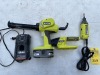 RYOBI TOOLS - P310G CAULK GUN WITH BATTERY / RBT100 CORDED ROTARY TOOL / FLASHLIGHT WITH CHARGER (ALL LIKE NEW CONDITION) - 4