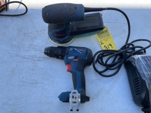 BOSCH TOOLS - CORDED PALM SANDER / GSB18V-490 DRILL WITH CHARGER (BOTH VERY GOOD CONDITION)