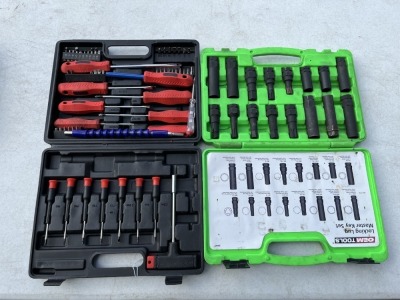 TOOLS - OEM TOOLS 24447 16-PIECE LOCKING LUG MASTER KEY SET IN RESIN CASE (VERY GOOD CONDITION) / 18-PIECE SCREWDRIVERS & MINI SCREWDRIVERS WITH 39 TIPS (VERY GOOD CONDITION)