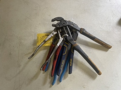 ASSORTED CHANNEL LOCK PLIERS - 1- FULLER / 1- IRWIN / 1- VISE GRIP / 1- SNAP-ON 90AP / 2- CHANNEL LOCK (ALL FAIR CONDITION)