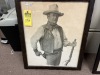 JOHN WAYNE PICTURE - IN WESTERNWEAR / BLACK & WHITE / WATER STAIN - 24x30 ***LOCATED IN DAVIE, FL***