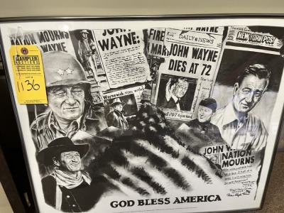 JOHN WAYNE DEATH ANNOUNCEMENTS - ''GOD BLESS AMERICA'' - 18x24 ***LOCATED IN DAVIE, FL***