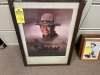 JOHN WAYNE FRAMED - HEADSHOT WITH WAGON & MOUNTAINS / STAINED - APPROXIMATELY 15x24 (BROKEN GLASS) ***LOCATED IN DAVIE, FL***