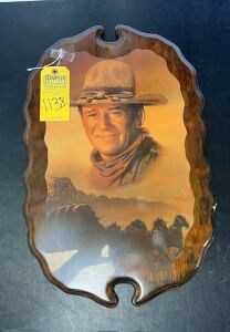 JOHN WAYNE PICTURE ON OVAL WOOD PLAQUE WITH CLEAR LACQUER FINISH ***LOCATED IN DAVIE, FL***