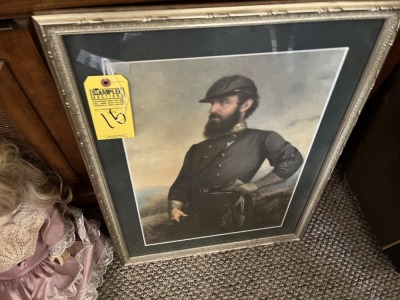 FRAMED CONFEDERATE OFFICER PICTURE - APPROXIMATELY 26''x20''