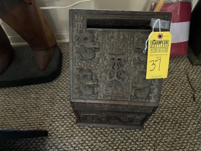 CARVED WOOD LOCKING MAIL BOX