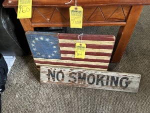 WOOD SIGNS - AMERICAN FLAG / NO SMOKING