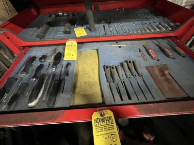 ASSORTED SNAP-ON SCREWDRIVERS, FILES, SCRAPERS, ETC