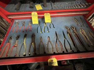 ASSORTED SNAP-ON PLIERS, CHANNEL LOCKS, VISES, ETC