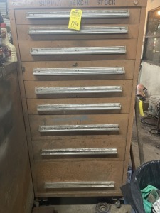 ROLLING CABINET WITH 9 DRAWERS & CONTENTS - ASSORTED MACHINE PARTS