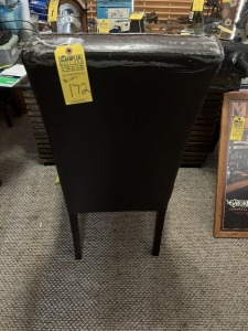 ASSORTED CHAIRS - 3- BLACK LEATHER-LIKE SIDE CHAIRS (POOR CONDITION) / 1- ROUND BACK CHAIR