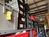 BINS ASSORTED MOTORCYCLE PARTS (NEW) (2 SECTIONS RED BINS / TOP SHELF BLACK BINS & 1 GRAY)