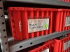 BINS ASSORTED MOTORCYCLE PARTS (NEW) (2 SECTIONS RED BINS / TOP SHELF BLACK BINS & 1 GRAY) - 7