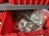 BINS ASSORTED MOTORCYCLE PARTS (NEW) (2 SECTIONS RED BINS / TOP SHELF BLACK BINS & 1 GRAY) - 9