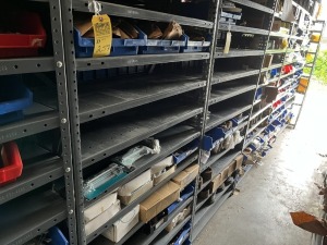 BINS & BOXES - ASSORTED CHAIN BOLTS, SIDE BOLTS, DOOR STOPPERS, ETC