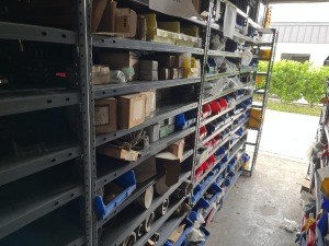 BINS & BOXES - ASSORTED RESISTORS, PISTONS, ETC