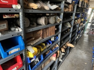 BINS, BOXES & PIECES - ASSORTED PISTONS, SHAFTS, PRESSURE SWITCHES, ETC