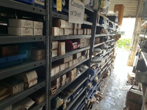 BINS & BOXES - ASSORTED HINGES, SCREWS, HARDWARE, ETC