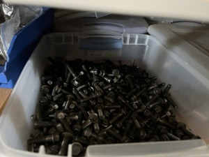 BINS ASSORTED MOTORCYCLE PARTS - MIRROR POSTS, BRACKETS, SPACERS, FLASHER MODULES, ETC