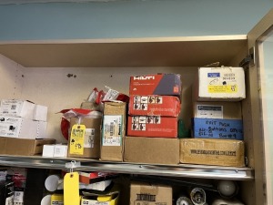 RELAYS, HILTI FIRE STOP PADS, EXIT PUSH BUTTONS, ETC (TOP SHELF)