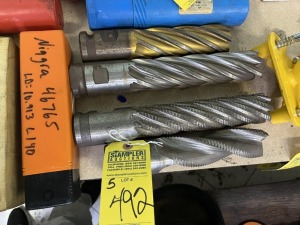 ASSORTED PIECES - 3- LARGE MILL BITS / 2- LARGE TAPS