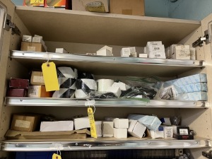 ASSORTED TAPE, 10'' SURFACE BOLTS, THUMB LOCKS, ETC (2nd SHELF FROM TOP)