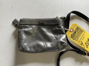 ASSORTED PURSES - SMALL COACH SILVER / GUCCI BLACK WITH # INTERIOR (VERY POOR CONDITION)