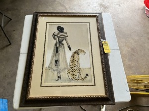 FRAMED MATTED ARTWORK - LADY WITH LEOPARD - CLASS ACT 1 OF 2 - BY KAREN DUPRE - 36''H x 22''W