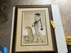 FRAMED MATTED ARTWORK - LADY WITH LEOPARD - CLASS ACT 2 OF 2 - BY KAREN DUPRE - 36''H x 28''W