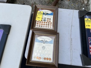 FRAMED COINS - LINCOLN MEMORIAL COINAGE - PENNIES - 12''x10'' (GOOD CONDITION) / WARTIME COINAGE - NICKLES & PENNIES - 12''x10'' (GOOD CONDITION) (1215-15)