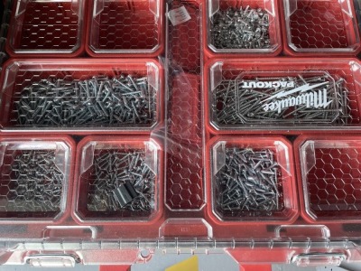 MILWAUKEE PACKOUTS WITH CONTENTS - #8 SHEET METAL SCREWS, #10 SHEET METAL SCREWS & FINE SCREWS