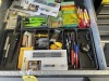 LOT CONTENTS OF DRAWER 2 - MARKERS, PENCILS, REFILLS, CHALK, PENCIL SHARPENERS, ETC