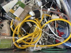 CONTENTS OF DRAWER 5 - EXTENSION CORDS, LUTRON DIMMER SWITCHES, NYLON TIES, ELECTRICAL BOXES, ETC