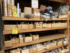 BINS ASSORTED SOLENOIDS, IMPELLERS, FILL VALVES & MORE (2 SHELVES)