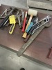 ASSORTED HAND TOOLS, CLAMPS, HAMMERS, ETC