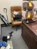 OFFICE SUITE - 1- DESK / 1- DESK CHAIR (WORN) / 2- CLIENT CHAIRS (ARMS WORN) - 3