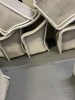 12 PIECE WICKER PATIO SET - 1- 6' GLASS TABLE / 1- 4' COCKTAIL TABLE / 1- LOVE SET / 1- SHELVING UNIT / 1- BAR / 2- STOOLS / 5- CHAIRS - 7