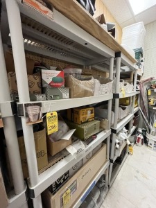 CONTENTS SHELVES - GROUT, PLEXIGLASS, SANDPAPER, DISCS, ETC