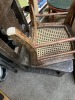 ASSORTED CHAIRS - WOOD WITH WICKER SEAT / SOLID WOOD / WOOD WITH GREEN CUSHION
