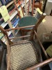 ASSORTED CHAIRS - WOOD WITH WICKER SEAT / SOLID WOOD / WOOD WITH GREEN CUSHION - 2