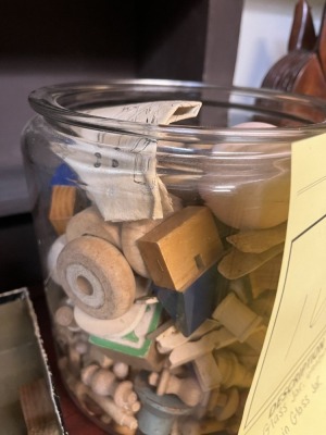 GLASS JAR WITH CONTENTS - TOYS, ETC