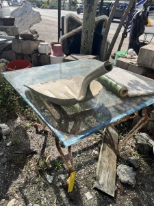 WROUGHT IRON TABLE WITH GLASS TOP