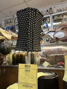 LUCITE LAMP WITH TABLE & BLACK & WHITE POLKA DOT SHADE