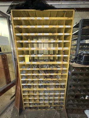 KAR PRODUCTS YELLOW 136-BIN BOLT BIN WITH CONTENTS - NUTS, BOLTS, WASHERS, ETC