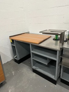STAINLESS STEEL CASH COUNTER WITH 4 CUP DISPENSERS - 5'L x 34''D x 34''H
