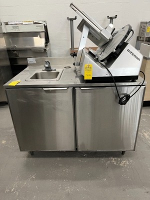 STAINLESS STEEL COUNTER WITH SMALL SINK & FAUCET - 48''W x 30''D x 36''H