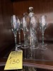 HAND PAINTED DECANTER WITH 6 FLORAL DECORATED GLASSES