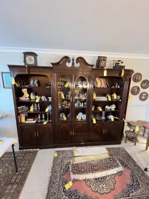 LARGE 3-PIECE GLASS & DARK WOOD CABINET - 115''W x 87''H x 14''D