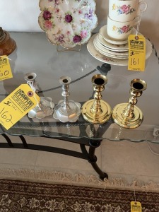 ASSORTED CANDLE STICKS - 2- GOLD / 2- SILVER